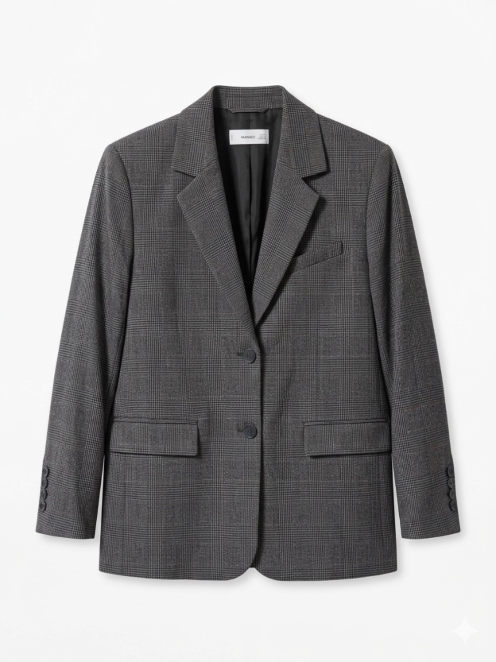 Mango MNG Gray Glen Plaid Tailored Blazer Jacket Single Breasted Size M
